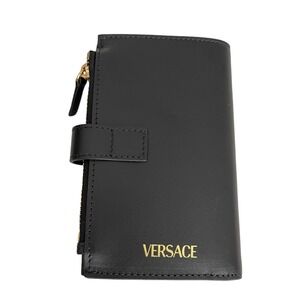 Versace 1002897 Medusa Gold Compact Black Leather Folding Wallet